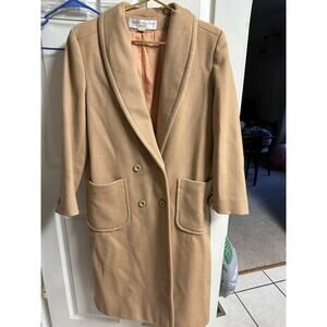 90s Bert Newman Petite Peach Tan Wool Winter Fall Overcoat Med 8 Double Breasted